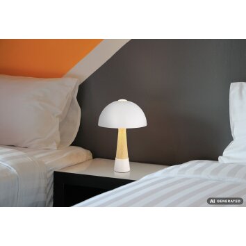 NOWA Paulin moderne Tischlampe E27 mit sandfarbenem Metallschirm, Schalter am Kabel