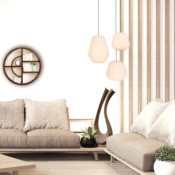 Steinhauer Sable cremefarbene Stoff-Pendelleuchte aus Metall Länge 28 cm dimmbar für Esszimmer
