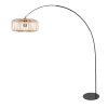 Steinhauer Curve Bogenlampe dimmbar mit braunem Holzschirm und Schalter für Wohnzimmer