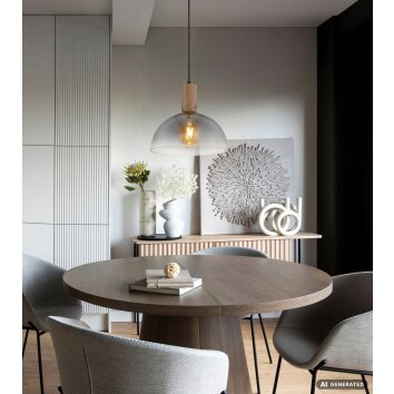 NOWA Romy Pendelleuchte mit klarem Glasschirm aus Eichenholz Ø 30 cm E27 IP20
