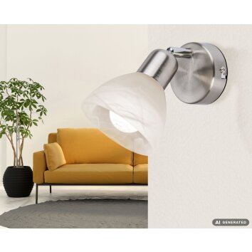 NOWA Daytona Wandleuchte Wandspot aus Metall in Nickel-Matt mit weißem Glasschirm, E14