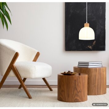 Globo Swanson Pendelleuchte mit weißem Glasschirm, Holz-Metall, Ø 20 cm, E27