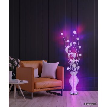 Globo Florielle LED-Blumen-Stehlampe chrom-silberfarbene 148 cm mit Schalter am Kabel