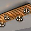 Just Light Flur-Deckenleuchte GERDA mit Holzlamellenplatte und rauchfarbenen Schirmen