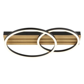 Brilliant LED Deckenleuchte Calma mit 2 Ringen auf dunklen Holzleisten, 3000 Kelvin warmweiß