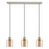 Brilliant Leuchten Balken-Pendelleuchte Lyska mit 3 bernsteinfarbenen Glasschirmen