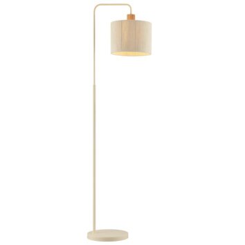 Brilliant Leuchten Boho-Stehleuchte Arlo mit beigem Stoffschirm, geriffeltem Holzdetail