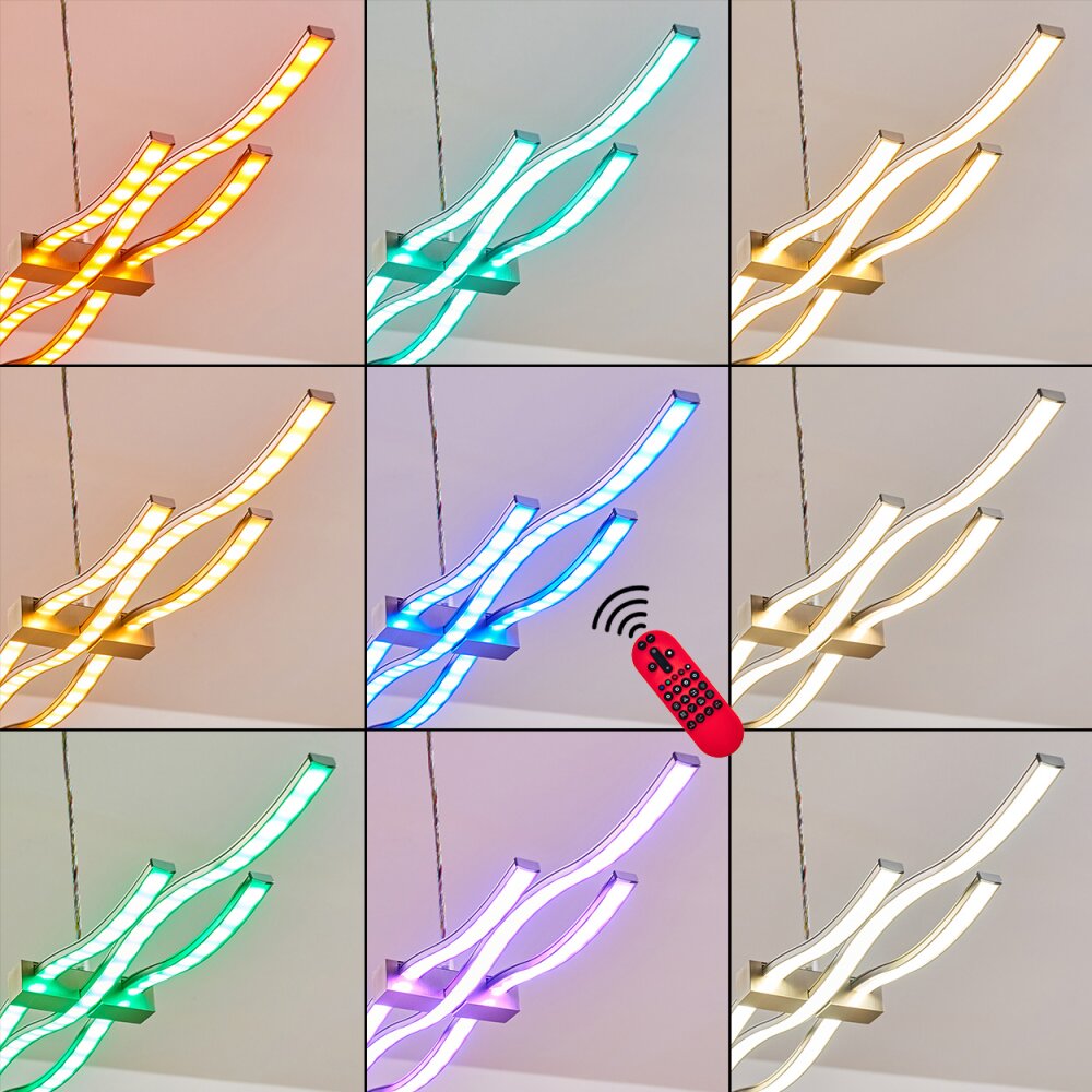Gamsen Pendelleuchte LED Stahl gebürstet, 3-flammig, Fernbedienung, Farbwechsler