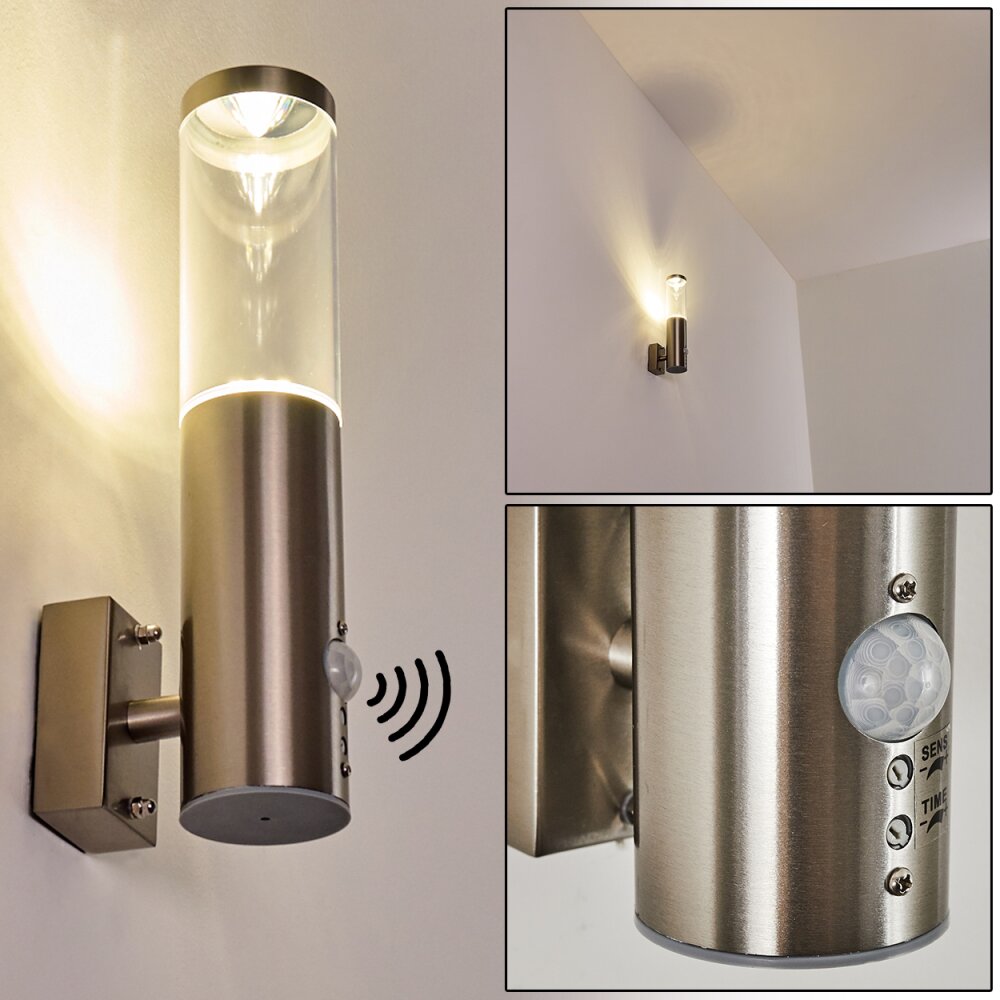 Noreaz Außenwandleuchte LED Edelstahl, 1-flammig, Bewegungsmelder main product photo