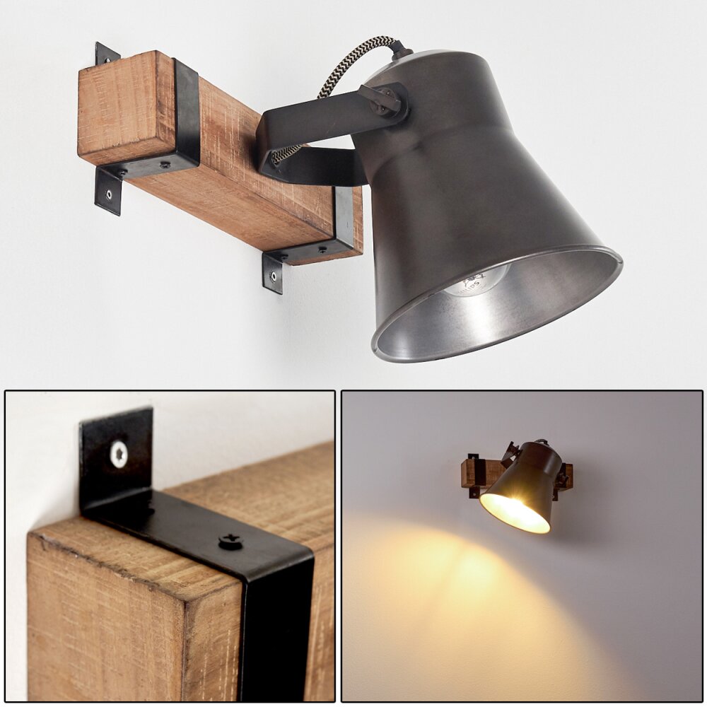 Skodsbol Wandleuchte Holz dunkel, Stahl gebürstet, 1-flammig main product photo