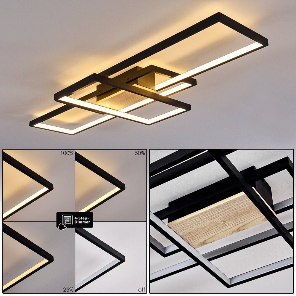 Hagenberg Deckenleuchte LED Holz hell, Schwarz, 1-flammig main product photo